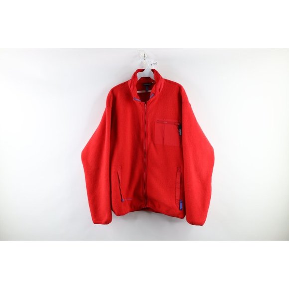Vintage 90s Patagonia Mens Large Spell Out Heavyweight Fleece Jacket Red USA